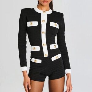 NWT Retrofete Calla Top Bandage Black White Cream Sweater Gold Stretch XS New